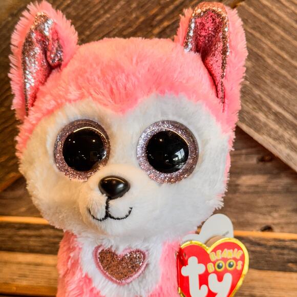NWT-2021 Ty Beanie Boos "Hunk" the Pink & White Valentine Husky, 6", TySilk - Picture 2 of 6